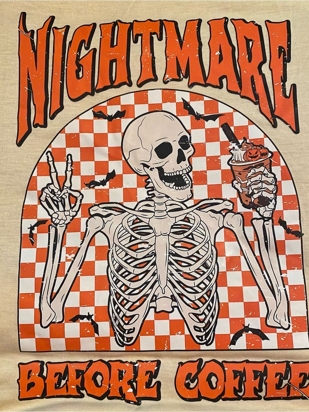 Nightmare Before Coffee Graphic Tee - Cream with Orange & Black